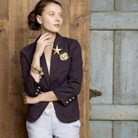 Elevenses First Mate Blazer Womens Size 8 Navy Anthropologie Nautical Military - Picture 12 of 13